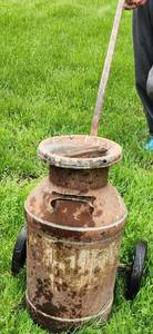 VINTAGE Milk Can with Wheeled Stand and Handle