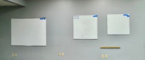 (3) Wall-mounted white boards. Approx measurements 31 x 30, 45 x 60 and 36 x 36