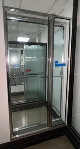 Pivot-Hinged Shower Door wclear polished-edge glass panel, chrome handle wmagnetic latch. Approx 42 W X 78 H