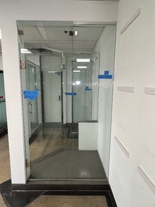 Hinged Glass Shower door with hinged vent. Overall width is approx 46.75.