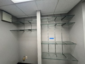 (6) Glass shelves. Approx measurements 46 W X 14 D X 12 thick.