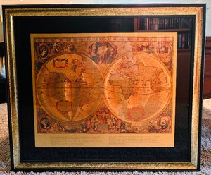 lot 156 image: Vintage Nova Totivs Terrarvm Orbis Gold Foil Geographica Framed Map by Chagall