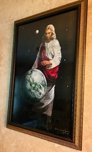 lot 103 image: Vintage Framed Jesus Portrait by Beth Sweigand 1977