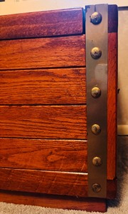 lot 106 image: Vintage Trunk with Detailed Brass Buttons and Dark Brown Wood