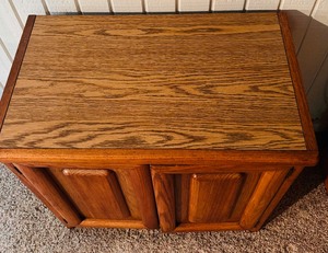 lot 129 image: Vintage Wooden Cabinet with Doors and Two Shelves