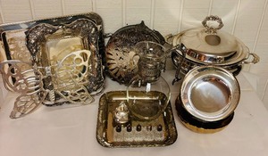 lot 234 image: Vintage Silver Plated Items Including Trays, Salt and Pepper Shakers, Bowls and More