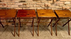 lot 82 image: Vintage Wooden TV Trays with Stand