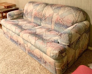 lot 84 image: Vintage Upholstered Contemporary Pastel Design Hide a Bed Sofa