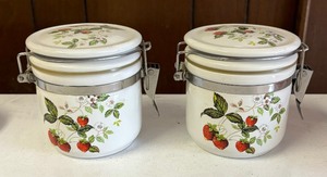lot 151A image: Two Strawberry Motif Canisters and Four Ramekins