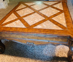 lot 150 image: Beautiful Tile and Leather Detailed Coffee Table