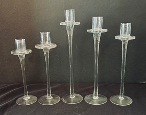 lot 374 image: Five Decorative Taper Glass Candle Holders