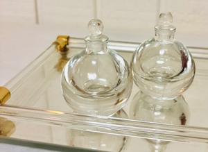lot 266 image: Vintage Glass Tray with 2 Perfume Bottles and Mini Sewing Little Modeste