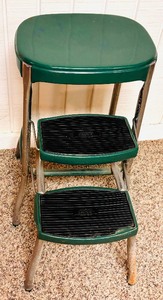 lot 240 image: Vintage Metal Step Stool Chair in Green and Metal by Cosco