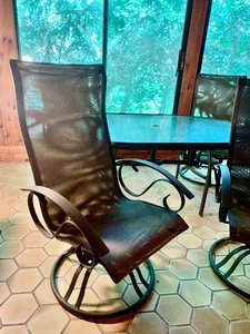 lot 281 image: Patio  Deck Glass Topped Table with Rocking Swivel Chairs