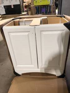 lot 12 image: Glacier Bay 31 in. W x 19 in. D x 35 in. H Single Sink Freestanding Bath Vanity in White with White Cultured Marble Top Customer Returns See Pictures