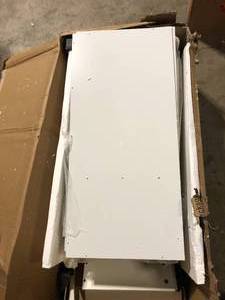 lot 29 image: 4-in-1 White Wood Wine Cabinet Bar Kitchen Wine Rack With Doors, Drawers, Adjustable Shelves and Wine Storage Customer Returns See Pictures