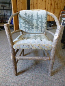 lot 61 image: Wood Chair with Pine Tree Print Fabric