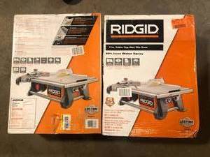 lot 19 image: Lot of 2 RIDGID 6.5-Amp 7 in. Blade Corded Table Top Wet Tile Saw   Customer Returns See Pictures