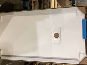 lot 47 image: CASTICO 60 in. L x 32 in. W x 1.125 in. H Alcove Solid Composite Stone Shower Pan Base with LR 16 in. Drain in White Sand  Customer Returns See Pictures