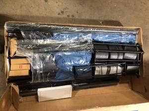lot 48 image: PHI VILLA 15 ft. Market Patio Umbrella With Lights Base and Sandbags in Haze Blue   Customer Returns See Pictures