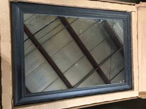lot 49 image: Amanti Art Rustic Pine Black 41.5 in. x 29.5 in. Non-Beveled Rustic Rectangle Wood Framed Wall Mirror in Black Customer Returns See Pictures