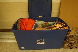 Blue Sertilline tote on wheels with contents