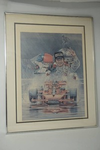 lot 9 image: RARE...Signed Johnny Rutherford NASCAR Racing Legend Signed Framed Print...