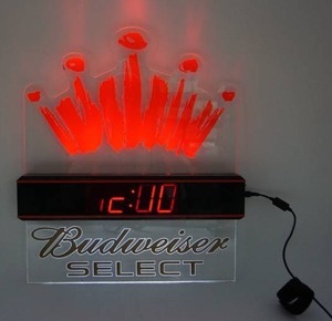 lot 10 image: BUD BUDWEISER SELECT BEER LIGHT-UP CLOCK LED SIGN GAME ROOM ANHEUSER BUSCH PUB