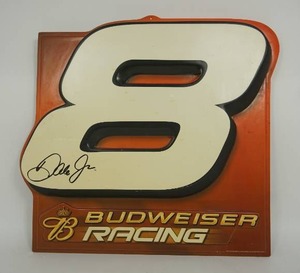 lot 16 image: 2003 Budweiser Racing Dale Earnhardt Jr. #8 Two-Sided 3-D Plastic Hanging Sign...Signed