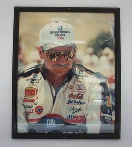 lot 19 image: NASCAR #3 Dale Earnhardt Sr. Sporting a Goodwrench Service Plus Cap wSponsor Jacket Framed Photo Print...