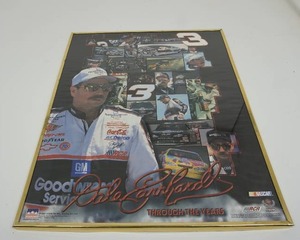 lot 22 image: NASCAR #3 Dale Earnhardt Sr. Sporting a Goodwrench Service Plus Cap wSponsor Jacket Framed Through the Years Collage Print...