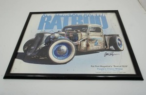 lot 25 image: Signed Rat Rod Magazines Best of 2010 Peoples Choice Winner Dave Thompsons 1936 Chevy Framed Poster Art...