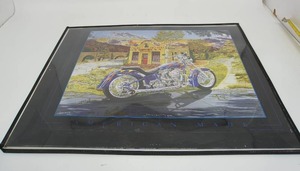 lot 27 image: (2) Vintage Poster Art Motorcycle American Made Kent Bash Signed 1998, Lost in the 50s Used Cars Kent Bash Signed 1994 Brand X Productions...