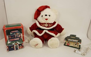 lot 54 image: Christmas DeCor...Santa Bear Snowflake Teddy 2000, Coca-Cola Train Depot and Truckers Garage...