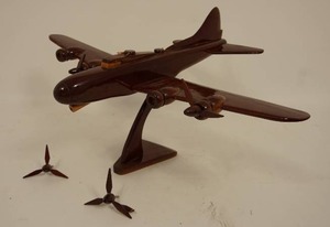 lot 59 image: B-17 Flying Fortress Wooden Plane Model on Stand...