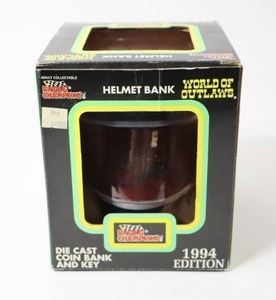 lot 302 image: NASCAR Racing Champions Steve Kinser Valvoline Helmet Bank World of Outlaws 1994 Coin Bank and Key...