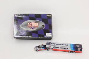 lot 498 image: Darrell Waltrip  1997 Parts America Chrome 164 Chevy Dually and Trailer