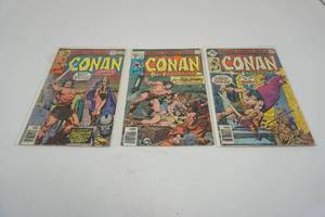 lot 199 image: (3)  Marvel Comics Conan The Barbarian #76  #78 SEPT  #93 DEC