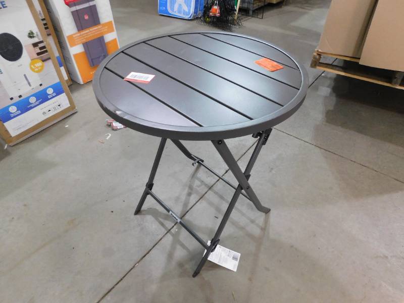 24.6 in. Dark Taupe Folding Round Metal Outdoor Patio Bistro Table
