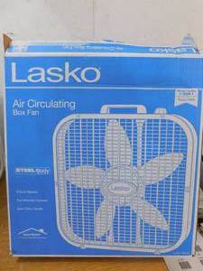 Lasko 20 in. 3 Speeds Box Fan in White with Save-Smart Technology for Energy Efficiency, Carry Handle