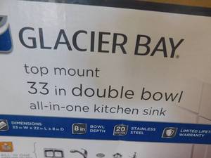 Glacier Bay 33 in. Drop-In 5050 Double Bowl 20 Gauge Stainless Steel Kitchen Sink with Pull-Out Faucet