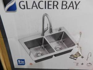 Dolancourt Tight Radius 33 in. Drop-In 5050 Double Bowl 18 Gauge Stainless Steel Kitchen Sink with Pull-Down Faucet