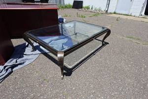 lot 40A image: Heavy Twisted Steel Glass Top CoffeePatio Table