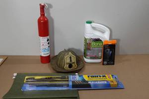 lot 286 image: Fire Extinguisher, Wiper Blades, Bona Floor Cleaner, Etc