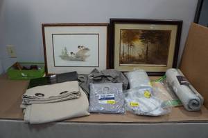 lot 264 image: Large Assortment of Home Dcor -Curtains, Prints, Bed Sheet, Rug