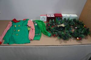 lot 268 image: Assorted Holiday -Sweaters, Garland, Ornaments