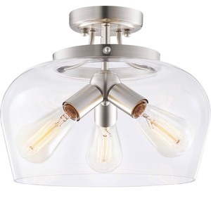 3-Light Industrial Style Semi Flush Mount Ceiling Light 13.8 -Brushed Nickel