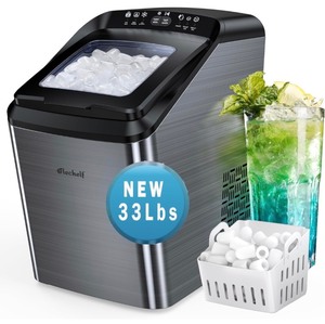 Elechef 33lb Countertop Heavy Duty Bullet Ice Machine -Black Stainless