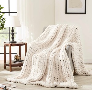 Chunky Knit Throw Blanket 50x60 -Ivory