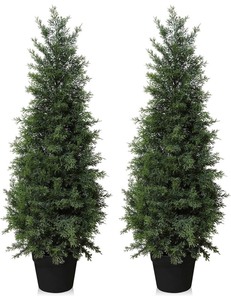 Set of 2 IndoorOutdoor Artificial 3 Potted Cedar Trees